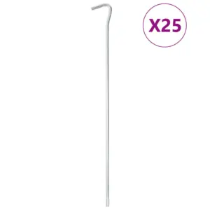 Tsingitud terasest telgivaiad konksuga, hõbedased, 25 tk, 30 cm, Ø 7 mm