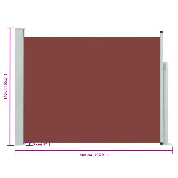 Lahtitõmmatav terrassi külgmarkiis privaatsuse ja tuulekaitsega, pruun, 140 x 500 cm – 8