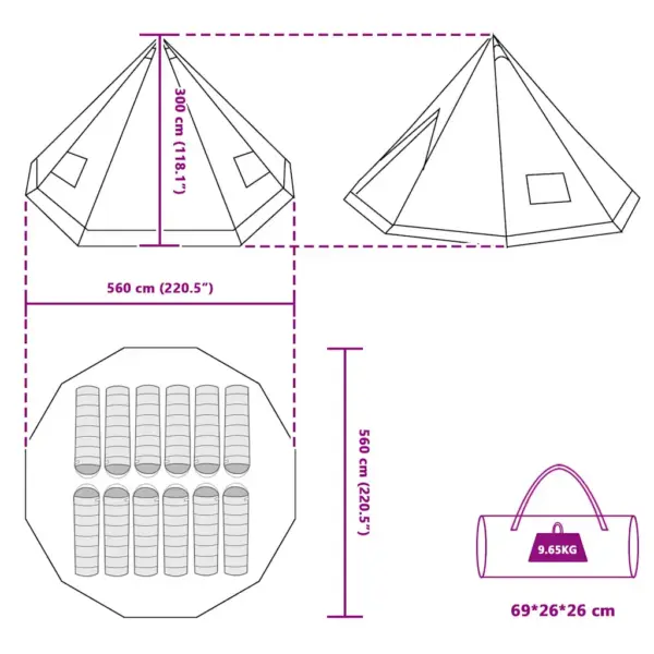 Tipi peretelk 12-le, sinine taft, 560 x 560 x 300 cm – 11