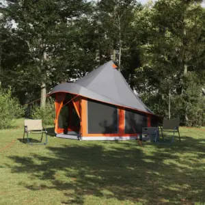 Tipi stiilis peretelk katusega, 6-le, hall ja oranž taft, 404 x 370 x 270 cm