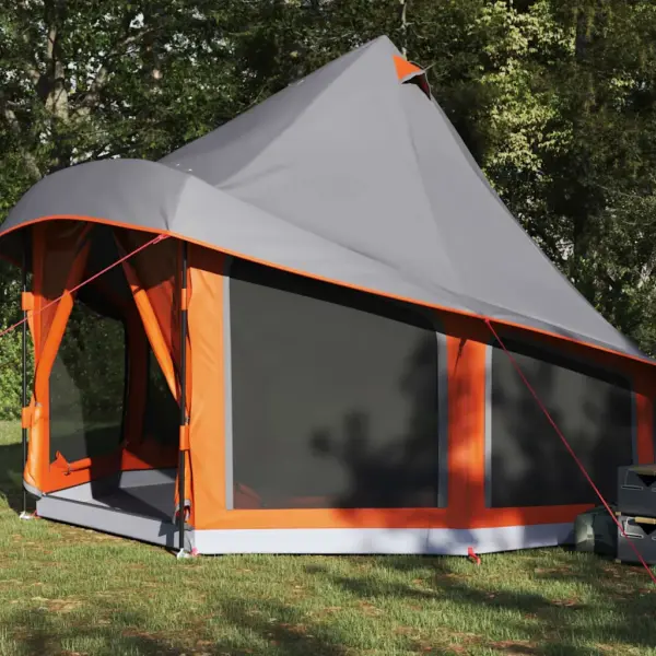 Tipi stiilis peretelk katusega, 6-le, hall ja oranž taft, 404 x 370 x 270 cm – 3