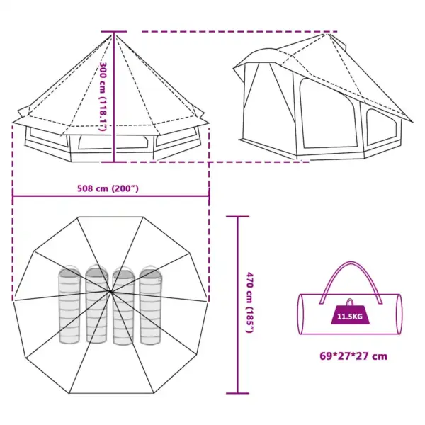 10-kohaline tipi peretelk katusega, hall ja oranž, taft, 508 x 470 x 300 cm – 12