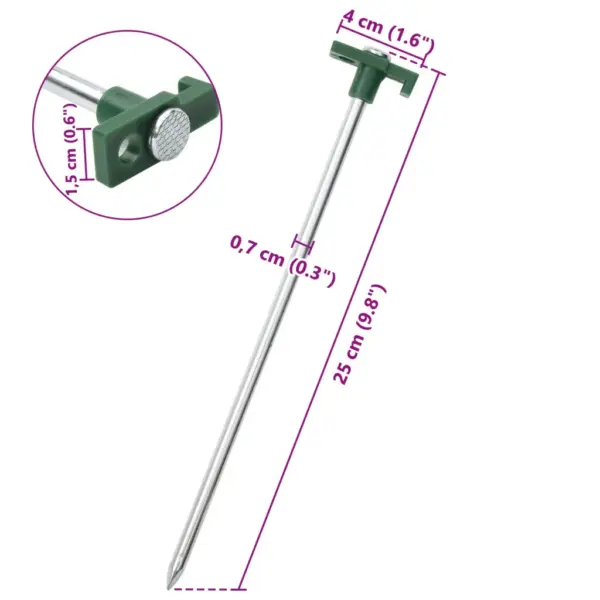 Tsingitud terasest telgivaiad PP-peaga, 24 tk, 25 cm, 7 mm - 6