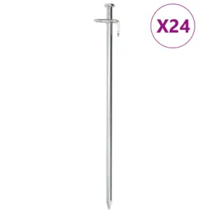 Tsingitud terasest telgivaiad konksu ja aasaga, 24 tk, 30 cm, toru läbimõõt 8 mm