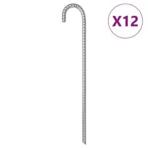 Tsingitud terasest telgivaiad konksuga, 12 tk, 41,5 cm, Ø12 mm, hõbedased