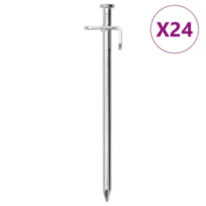 Tsingitud terasest telgivaiad konksu ja aasaga, 24 tk, 19,5 cm, 8 mm, hõbedane
