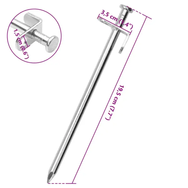 Tsingitud terasest telgivaiad konksu ja aasaga, 24 tk, 19,5 cm, 8 mm, hõbedane - 6