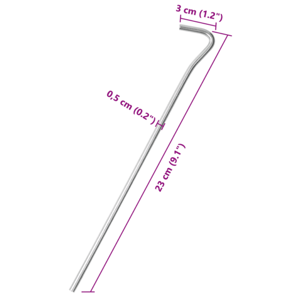Tsingitud terasest telgivaiad konksuga, 25 tk, 23 cm, 5 mm – 5