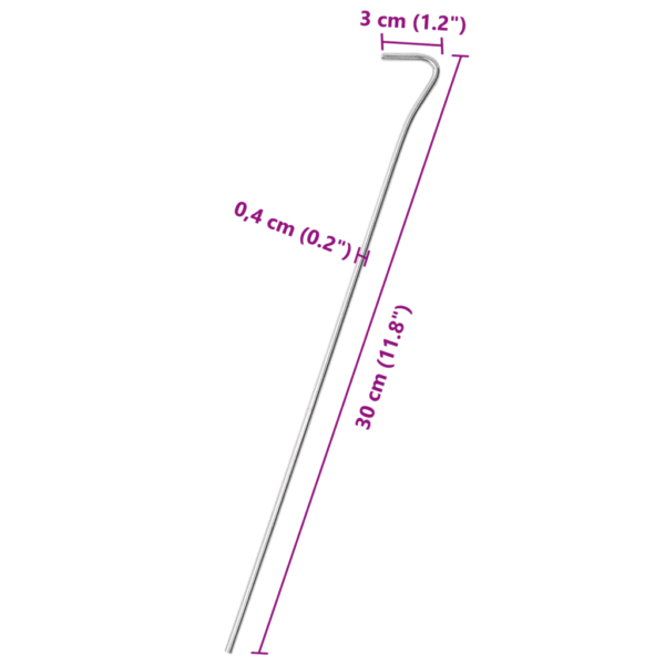 Tsingitud terasest telgivaiad konksuga, 25 tk, 30 cm, Ø 4 mm – 5