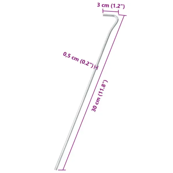Tsingitud terasest telgivaiad konksuga, 50 tk, 30 cm, Ø 5 mm - 5