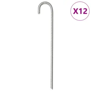 Tsingitud terasest telgivaiad konksuga, 12 tk, 37 cm, Ø10 mm