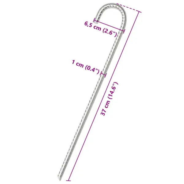 Tsingitud terasest telgivaiad konksuga, 12 tk, 37 cm, Ø10 mm – 5