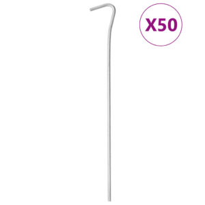 Tsingitud terasest telgivaiad konksuga, 50 tk, hõbedane, 23 cm, Ø 4 mm