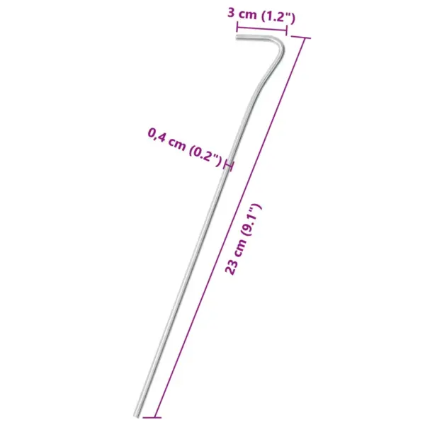Tsingitud terasest telgivaiad konksuga, 50 tk, hõbedane, 23 cm, Ø 4 mm – 5