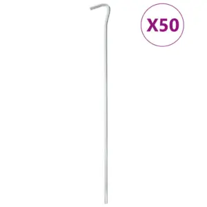 Tsingitud terasest telgivaiad konksuga, 50 tk, hõbedased, 30 cm, Ø 7 mm