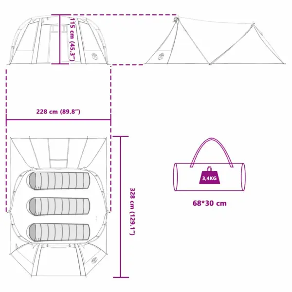 Veekindel tunnelitelk 3-le, sinine-hall, 328 x 228 x 115 cm – 12