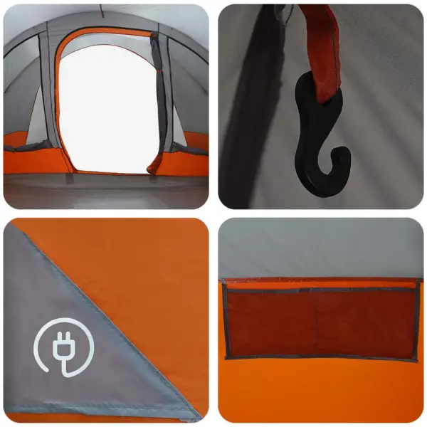 Tunnelitelk peredele, hall ja oranž, 560 x 395 x 212 cm, veekindel 185T polüester PU-kattega, eemaldatava ruumijagajaga – 8