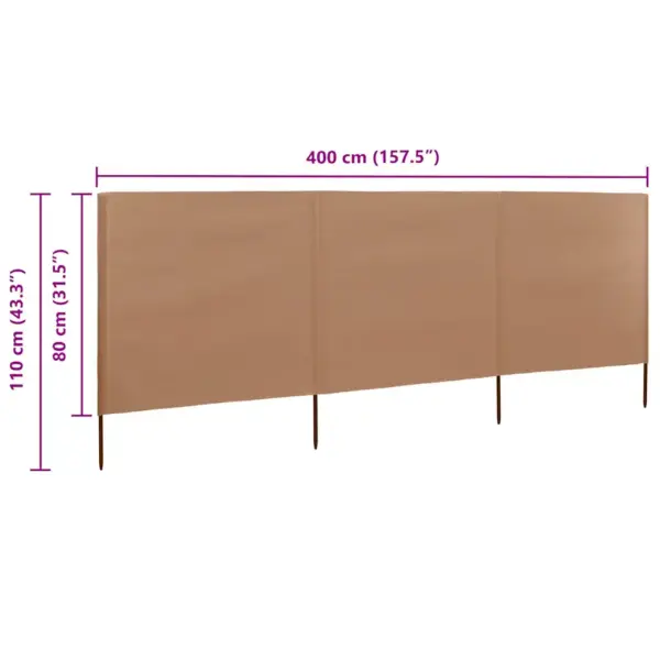 Tuulekaitse sein 3 paneeli, hallikaspruun mittekootud kangas, 400 x 80 cm - 6