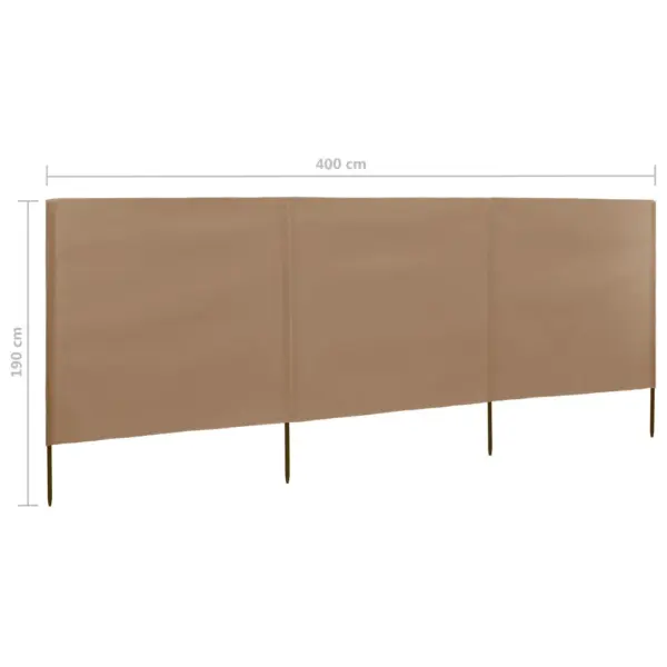 Kolmest paneelist tuulekaitse sein mittekootud kangast, pruunikashall, 400 x 160 cm - 6