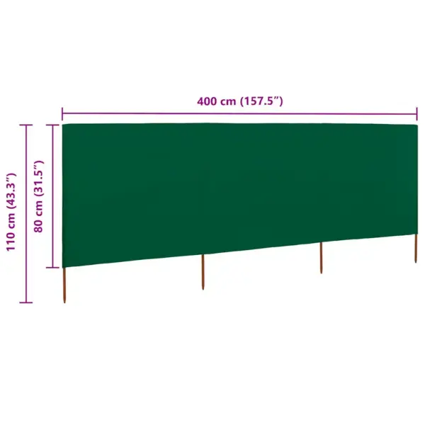 Roheline tuulekaitse sein 3 paneeliga, mittekootud kangas, 400 x 80 cm - 6