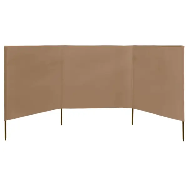 Tuulekaitse sein 3 paneelist, hallikaspruun mittekootud kangas, puidust postidega, 400 x 120 cm - 2