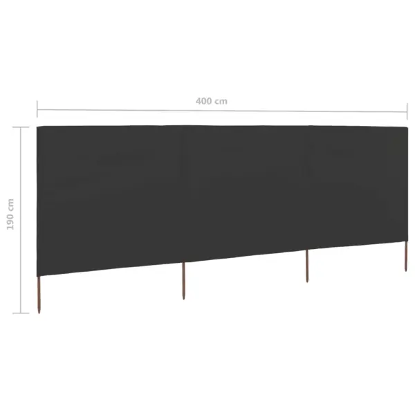 Tuulekaitse sein 3 paneelist, antratsiithall, mittekootud kangas ja puitpostid, 400 x 160 cm - 6