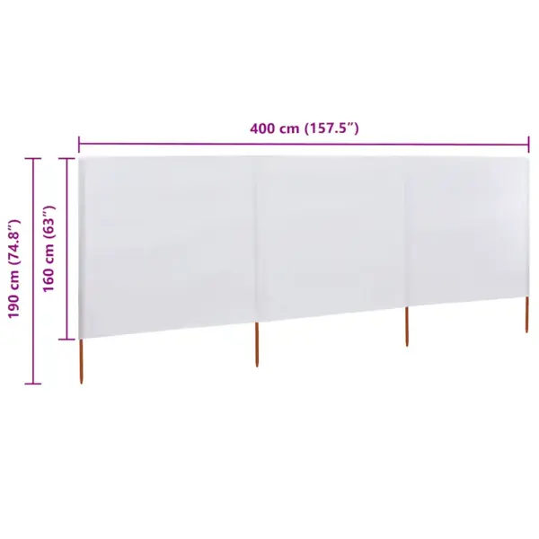 Tuulekaitse sein 3 paneelist, mittekootud kangas ja puitpostid, liivabeež, 400 x 160 cm - 6