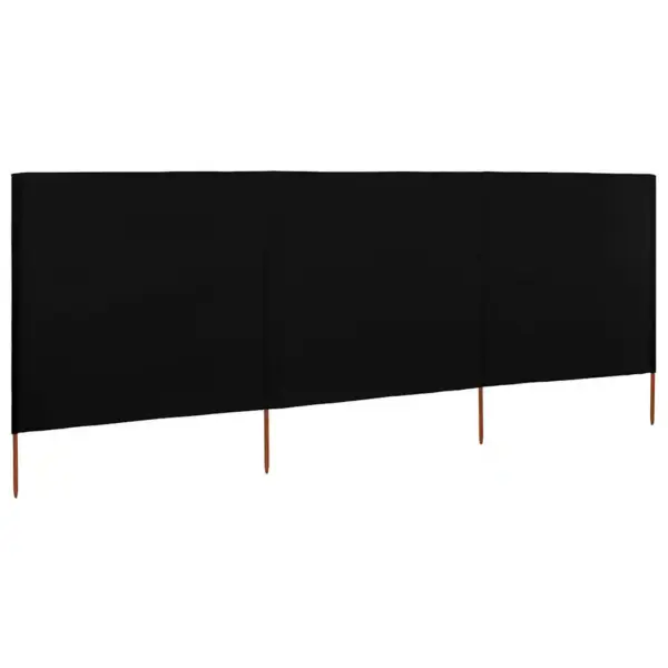 Tuulekaitse sein 3 paneelist, must mittekootud kangas, puidust postid, 400 x 120 cm - 2