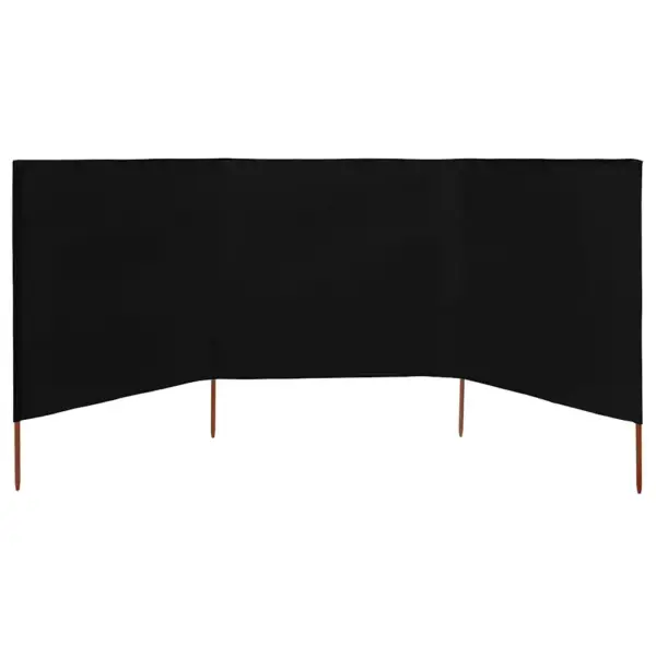 Tuulekaitse sein 3 paneelist, must mittekootud kangas, puidust postid, 400 x 120 cm - 3