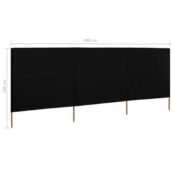 Tuulekaitse sein 3 paneelist, must mittekootud kangas, puidust postid, 400 x 120 cm - 6