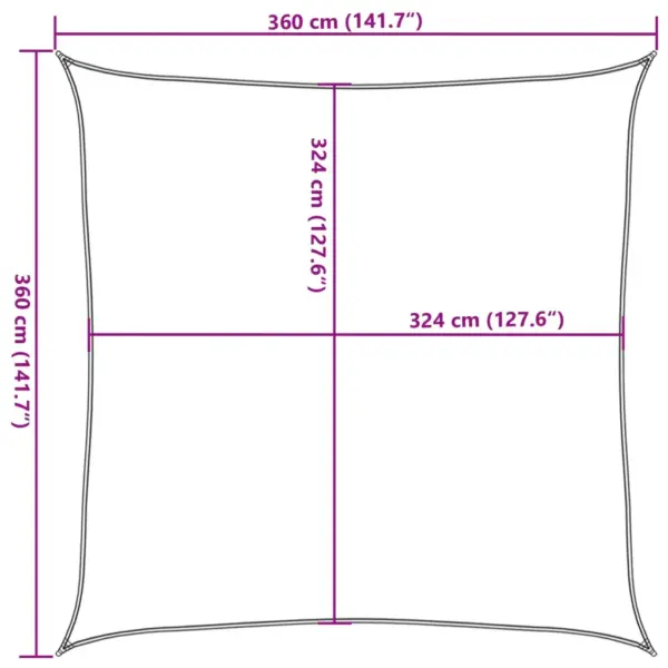 HDPE päikesepuri, kandiline, 3,6 x 3,6 m, valge – 10