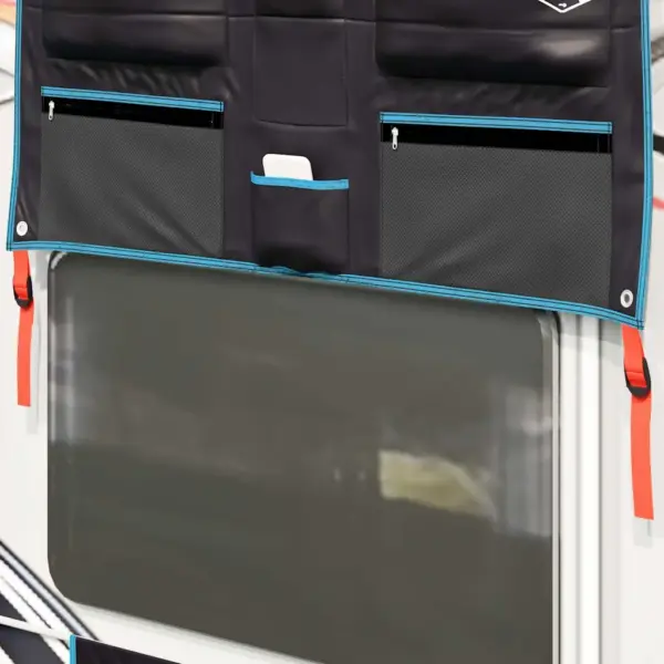 Riputatav väline hoiukott taskutega, must-sinine Oxford-kangas, 98 x 47 cm – 5
