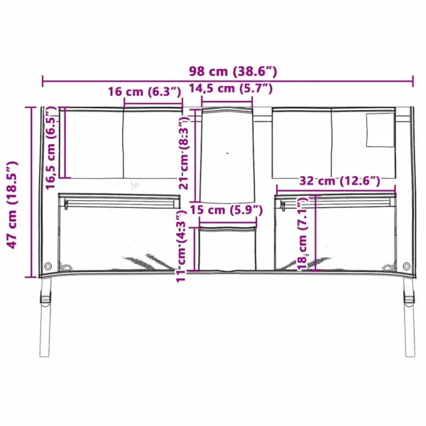 Riputatav väline hoiukott taskutega, must-sinine Oxford-kangas, 98 x 47 cm – 10