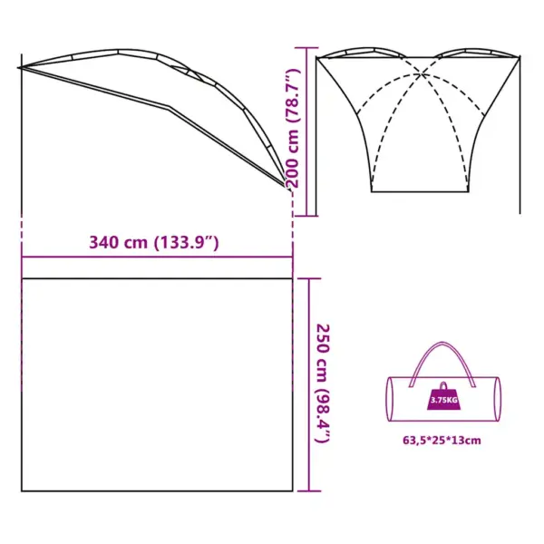 Veekindel autotelk varikatusega, hall ja oranž, 340 x 250 x 200 cm – 13