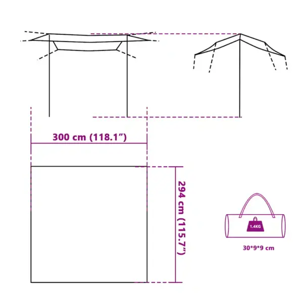 Veekindel matka tuulevari, roheline, 300 x 294 cm, PU-kattega Oxford-kangas – 9