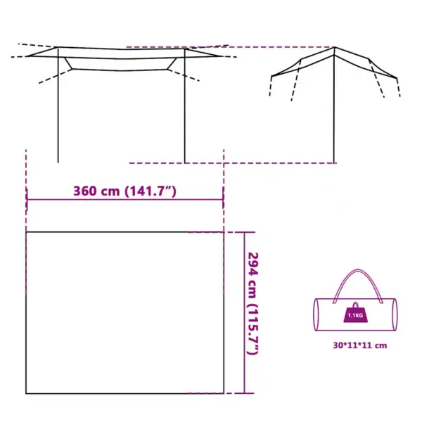 Veekindel matka tuulevari / varikatus, sinine, 360 x 294 cm, PU-kattega polüester, kandekotiga – 9