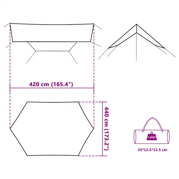 Veekindel matka tuulevari-kate, roheline, 420 x 440 cm, PU-kattega Oxford kangas – 9