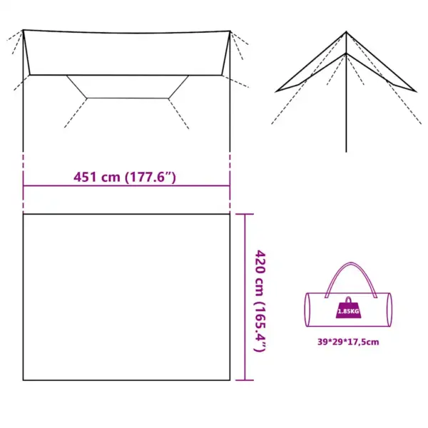 Veekindel matka tuulevari, oliiviroheline, PU-kattega polüester, 451 x 420 cm – 12