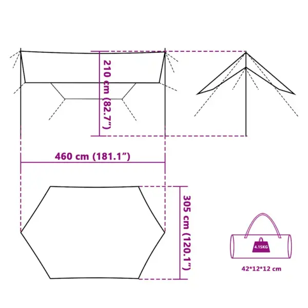 Veekindel matka tuulevari varikatuse ja maakattena, roheline, 460 x 305 x 210 cm – 9