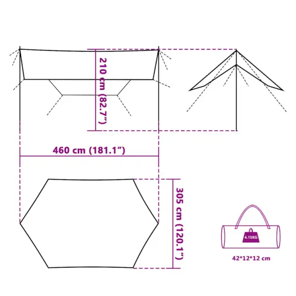 Veekindel matka tuulevari, sinine, 460 x 305 x 210 cm, PU-kattega Oxford kangas – 9