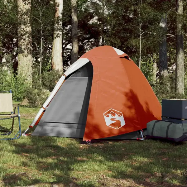 Veekindel kuppelmatkatelk 2 inimesele, oranž, PU-kattega 185T polüester, eemaldatava vihmakatte ja E-pordiga, 254 x 135 x 112 cm – 3
