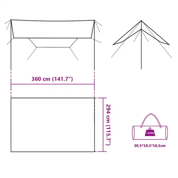 Veekindel matkatuulevari, roheline Oxford-kangas, 360 x 294 cm – 10