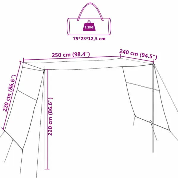 Veekindel matkavarjualuse komplekt tugipostide ja kandekotiga, roheline, 250 x 240 x 220 cm – 12