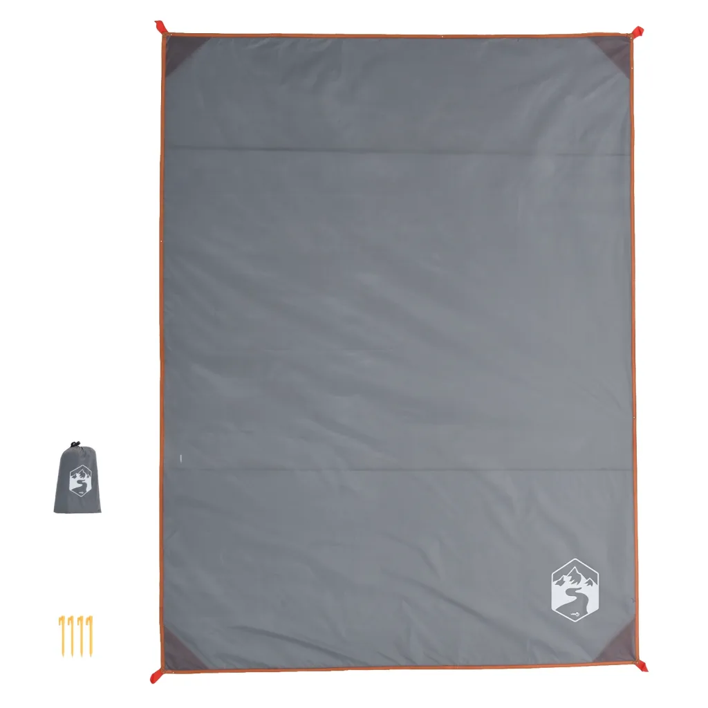Veekindel piknikutekk kinnitusvaiade ja kandekotiga, hall/oranž, 205 x 155 cm