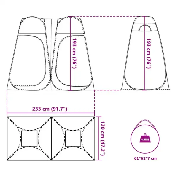 Veekindel pop-up privaatsustelk, 2 uksega, hall/oranž, 233 x 120 x 193 cm – 12