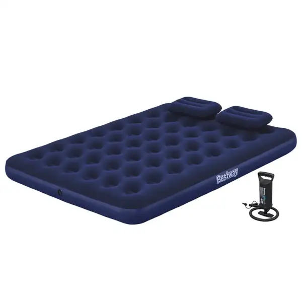 Bestway kahekohaline veluurkattega õhkmadrats padjade ja pumbaga, tumesinine, 203 x 152 x 22 cm - 3