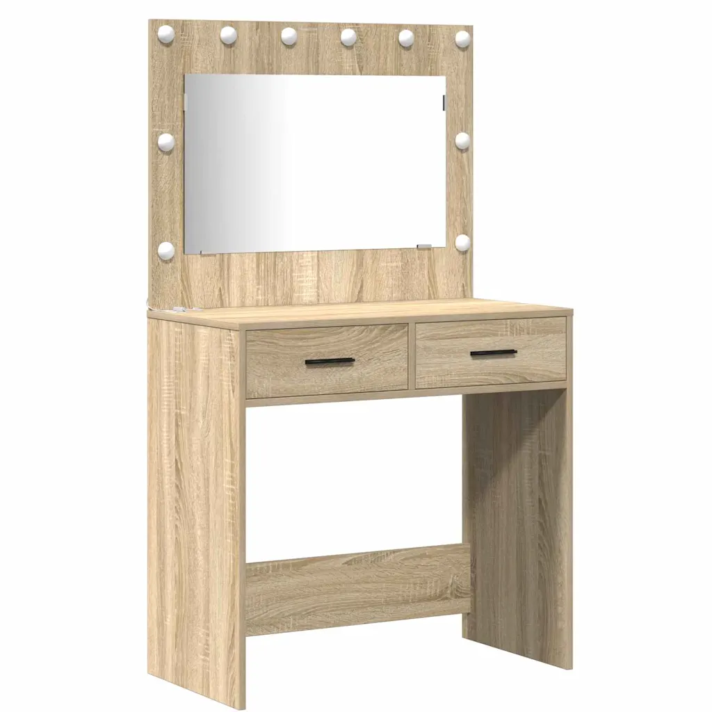 3-osaline kosmeetikalaudade komplekt LED-peegliga, Sonoma tamm, tehispuit, 158,5 x 41 x 135 cm