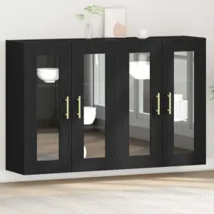 4-ukselised seinakapid klaasustega, 2 tk, must tamm, tehispuit, 69,5 x 34 x 90 cm