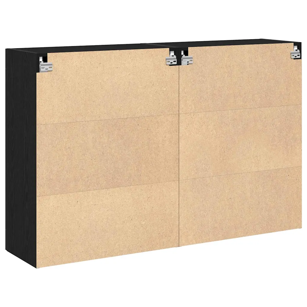 4-ukselised seinakapid klaasustega, 2 tk, must tamm, tehispuit, 69,5 x 34 x 90 cm