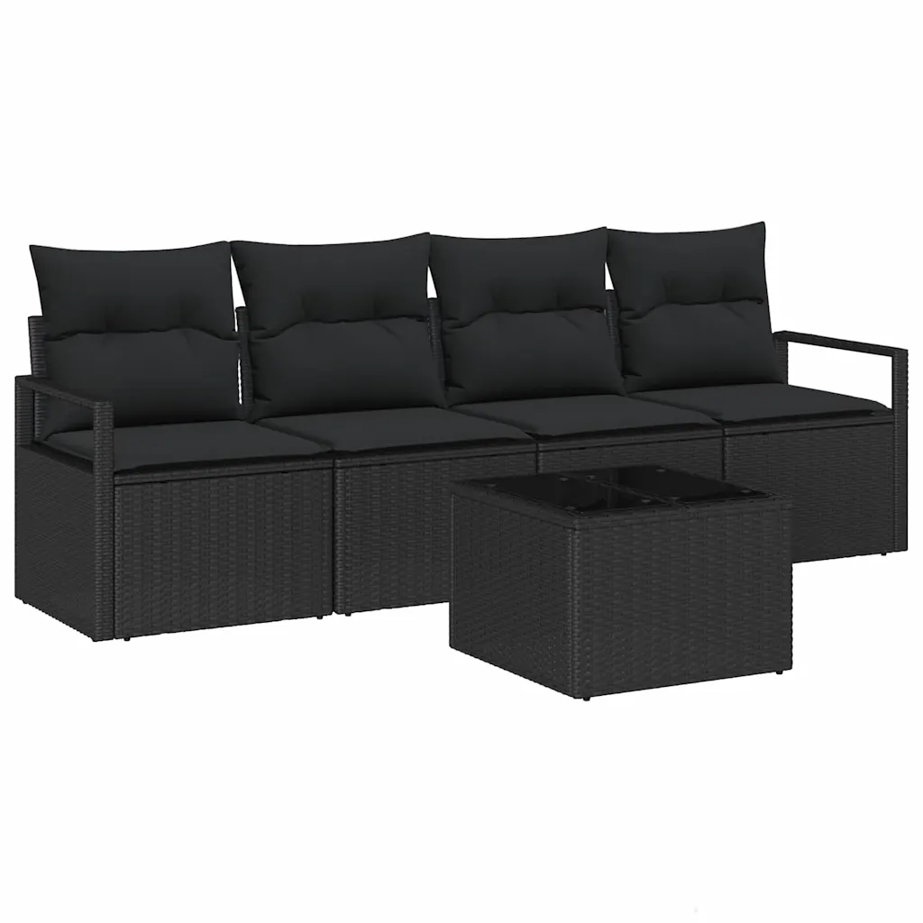 5-osaline aiamööbli diivanikomplekt mustast polürotangist, diivan 230 x 62 x 85 cm